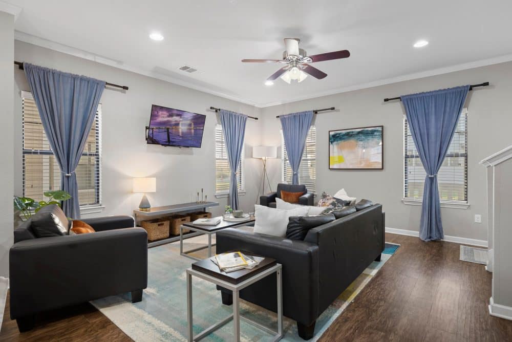 the collective at norman apartments near the university of oklahoma furnished living room smart tv