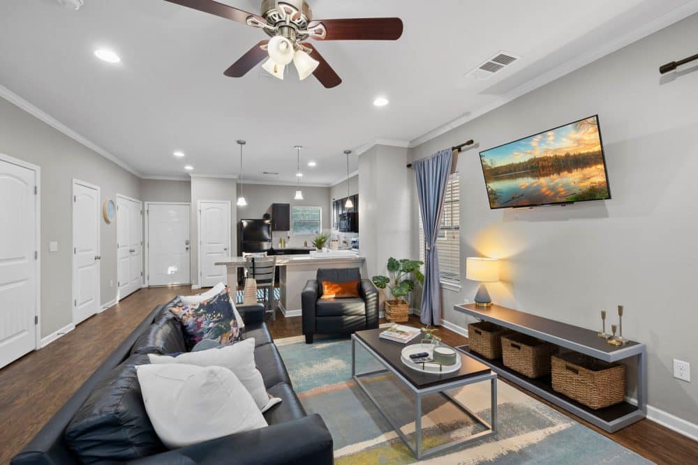 the collective at norman apartments near the university of oklahoma living room and kitchen